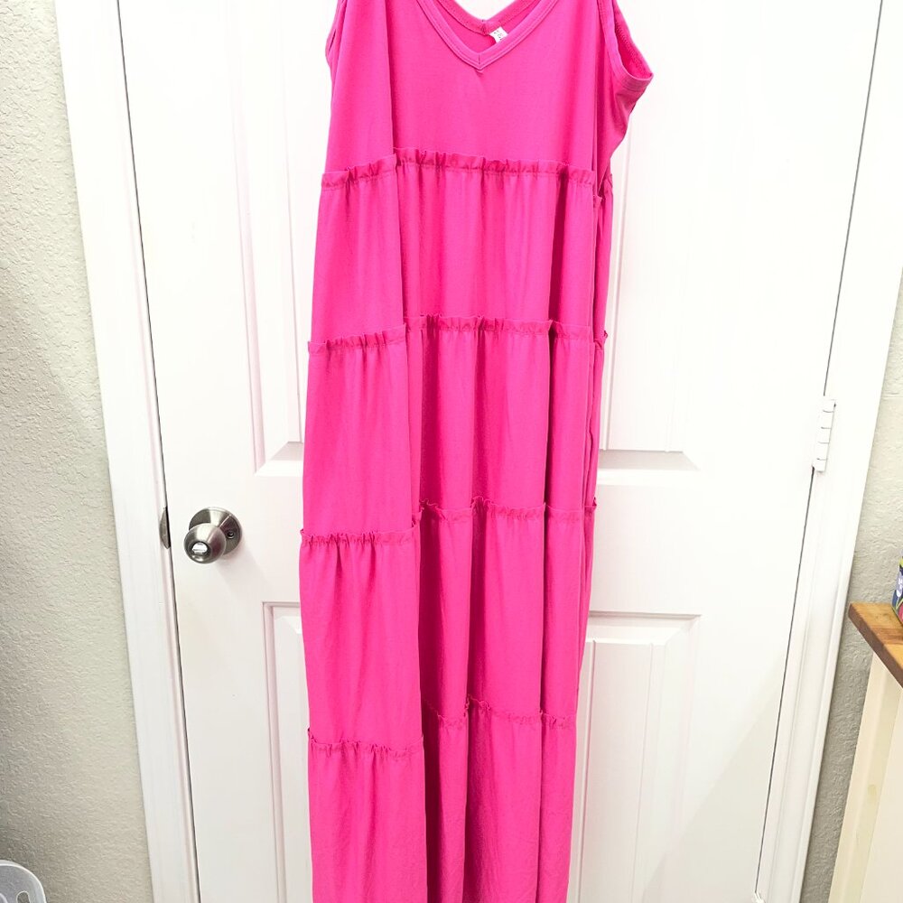 NEW! Zenana HOT PINK Casual Flowy Cami Bodice Tiered Maxi Dress Size 1X - Picture 3 of 6